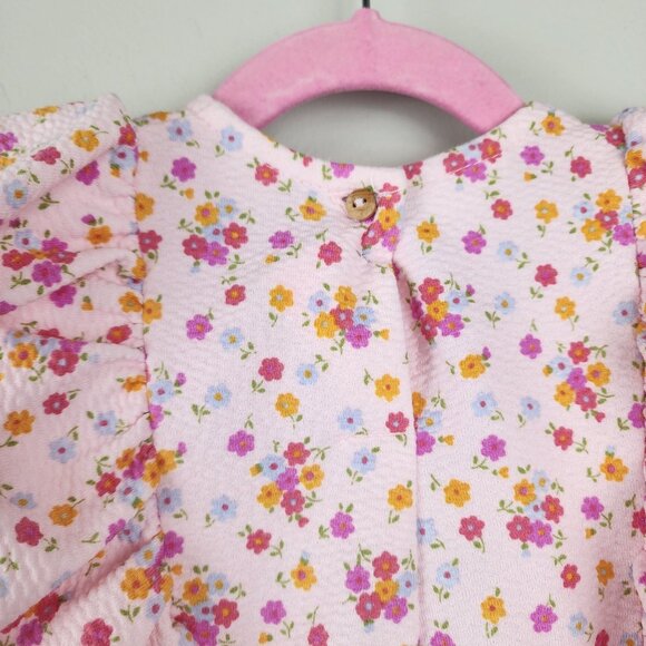Zara Kids pink dress size 2-3 years Textured fabric flutter sleeves - Picture 5 of 9